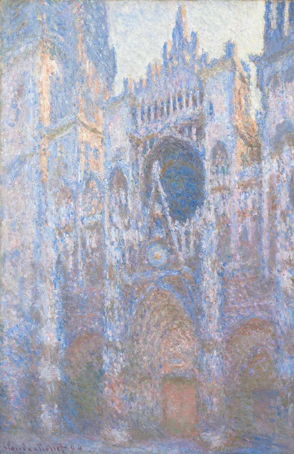 Claude Monet’s Rouen Cathedral, West Façade, rendered in lavender, blue and peach paint
