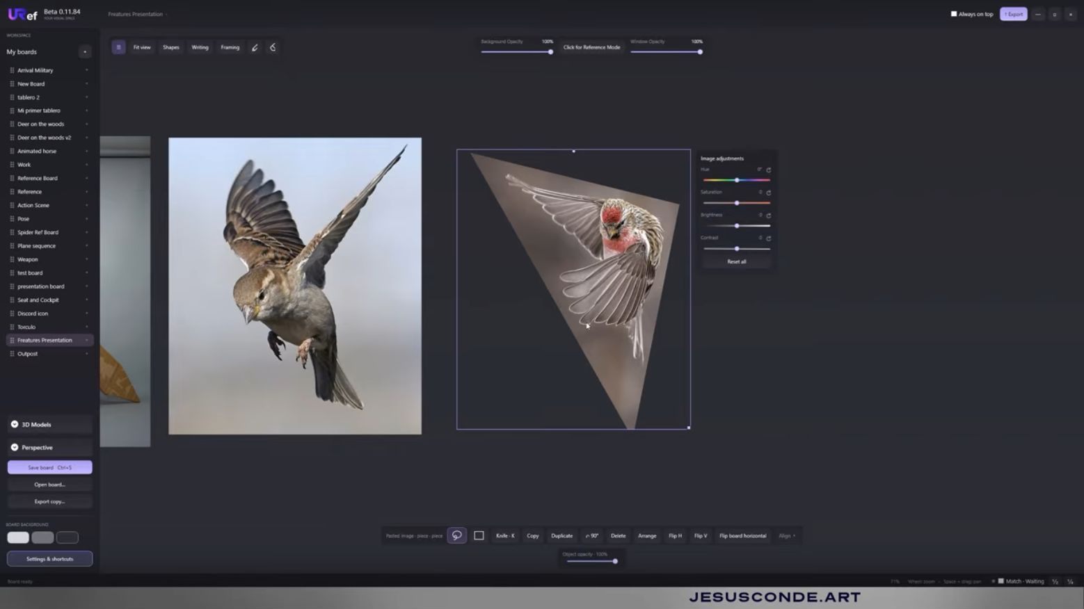 Real URef interface with reference images and image adjustments, captured from Jesus Conde’s official demonstration